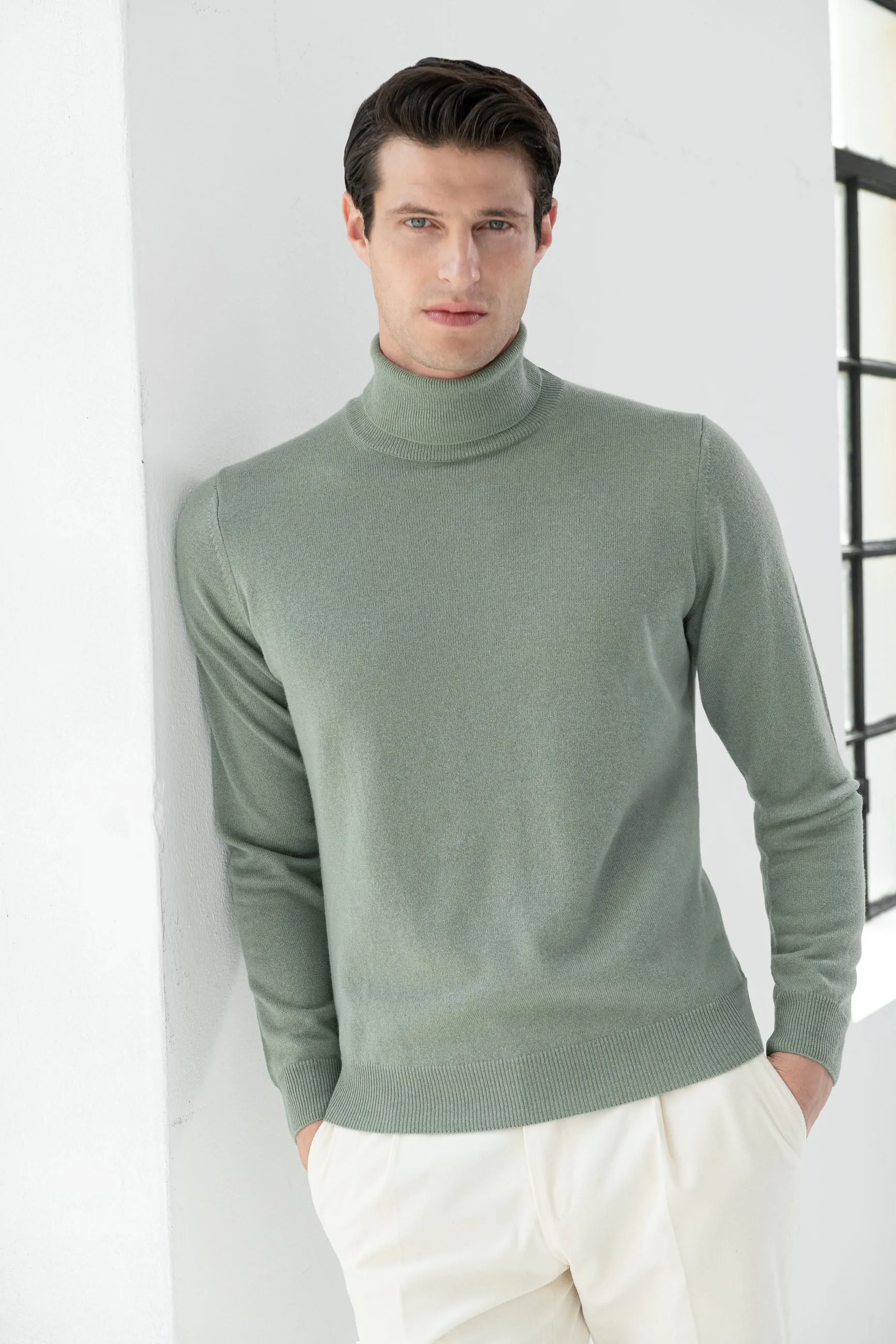 Sage cashmere turtleneck – Made in italy sold by Pini Parma
