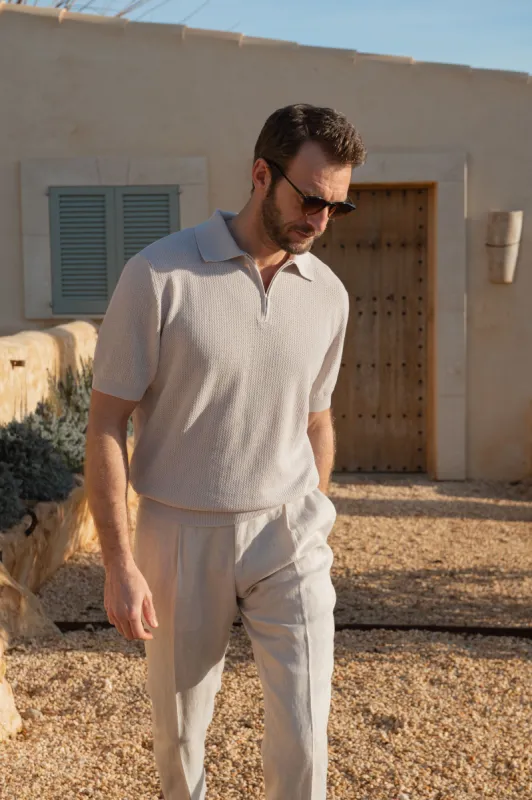 Stone textured knit polo with zip - Made in Italy sold by Pini Parma
