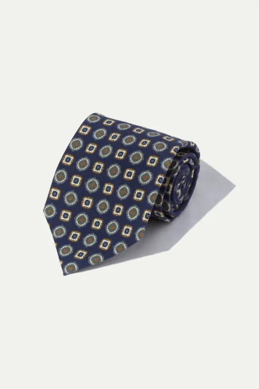 Blue fancy geometric silk tie - Made In Italy sold by Pini Parma