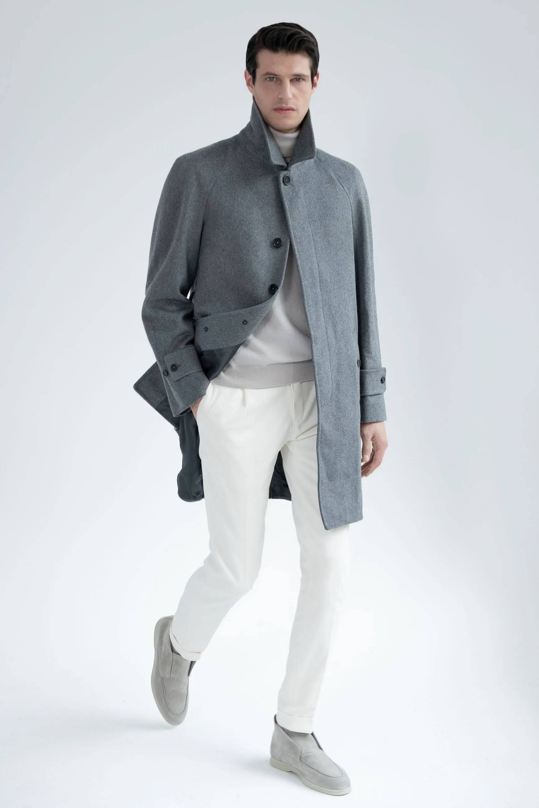 Grey raglan coat – Made in Italy sold by Pini Parma