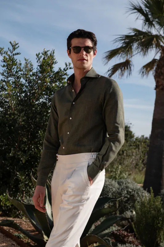 Green linen shirt - Made in Italy sold by Pini Parma