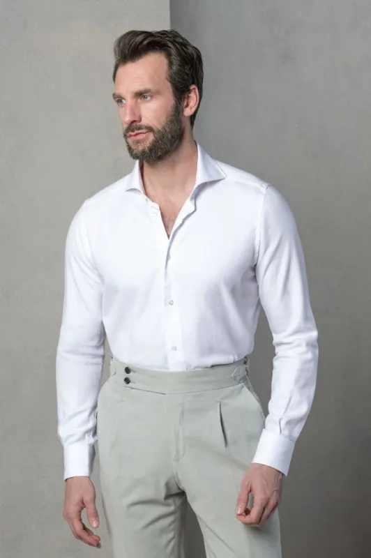 White herringbone cotton and Tencel™ shirt - Made In Italy sold by Pini Parma