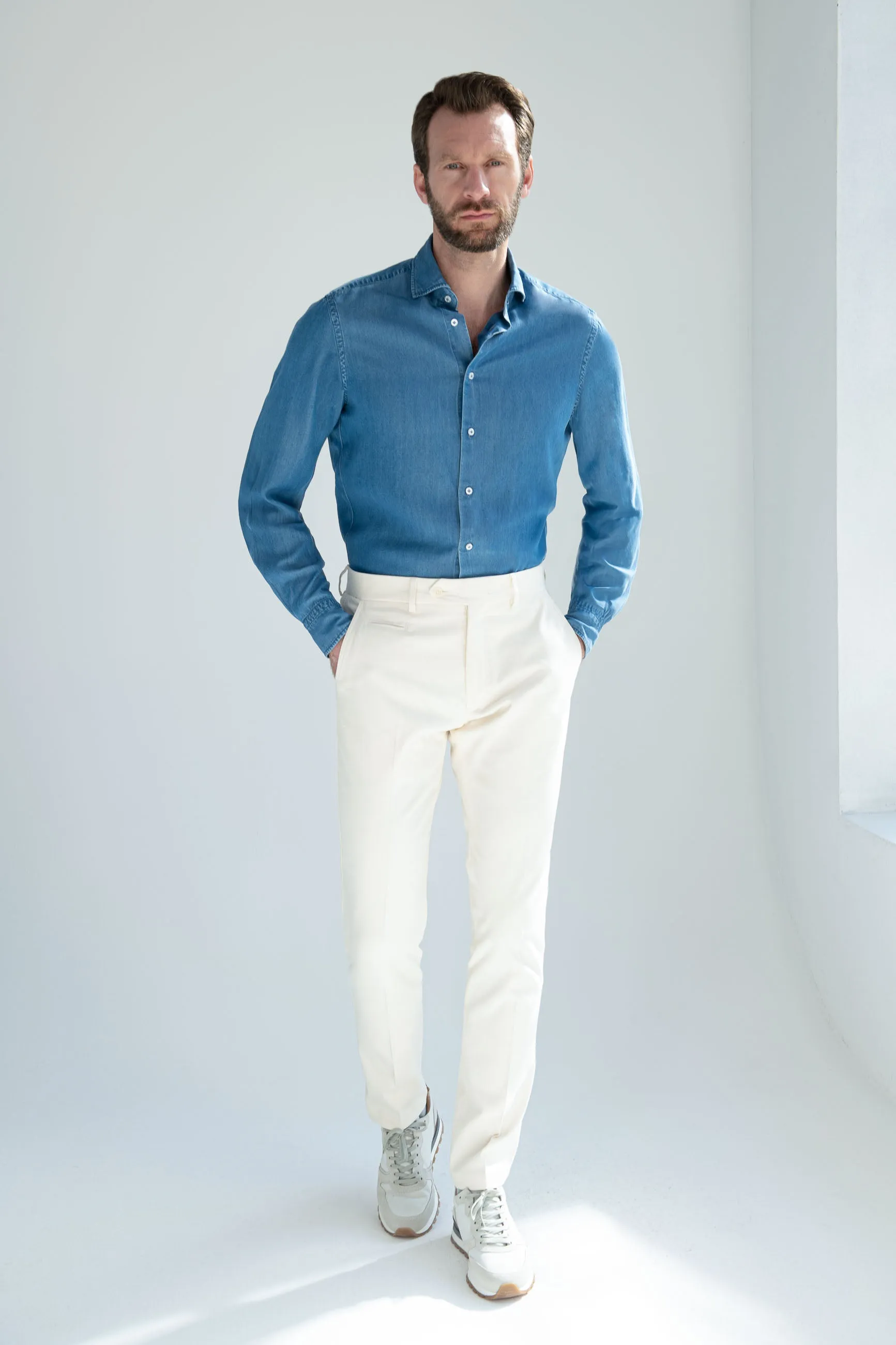 Off-white cotton and cashmere Garda trousers - Made in Italy sold by Pini Parma product image thumbnail 2