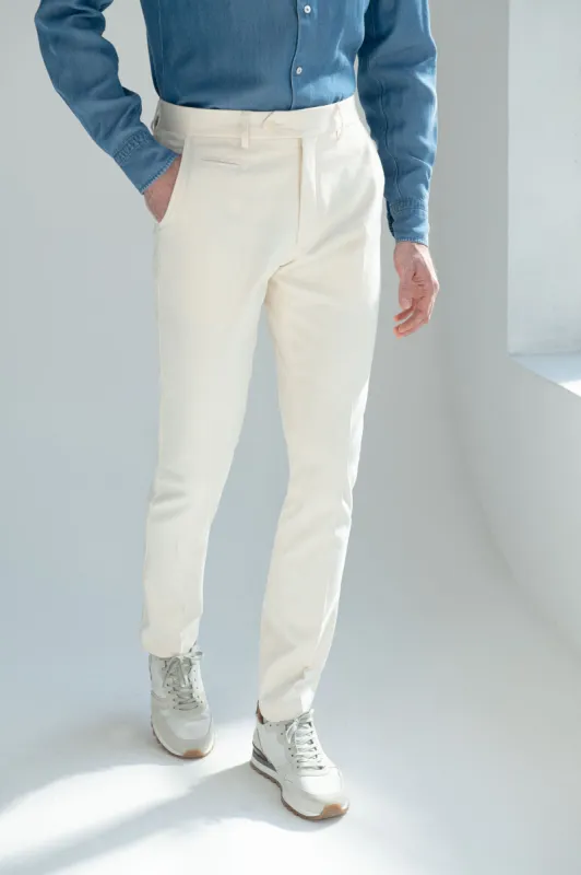 Off-white cotton and cashmere Garda trousers - Made in Italy sold by Pini Parma