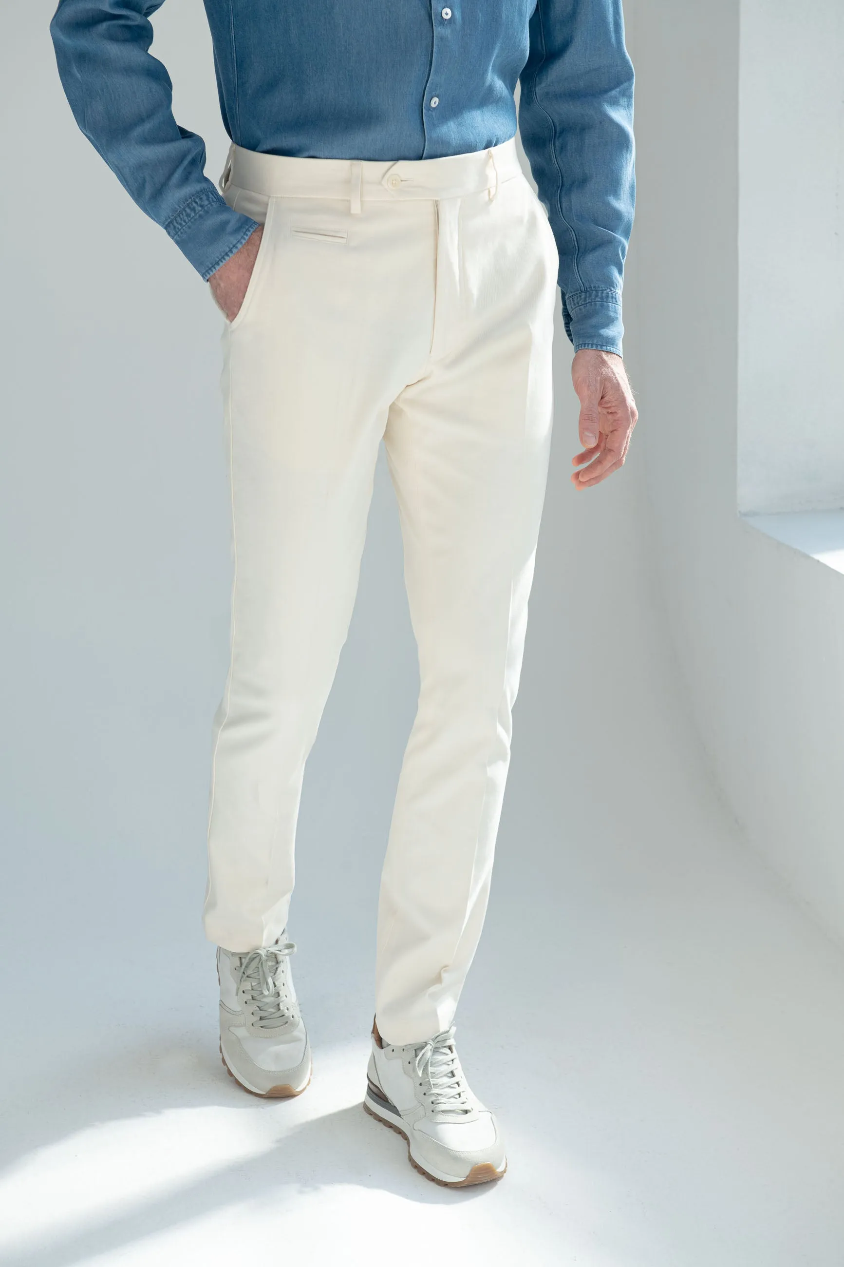 Off-white cotton and cashmere Garda trousers - Made in Italy sold by Pini Parma
