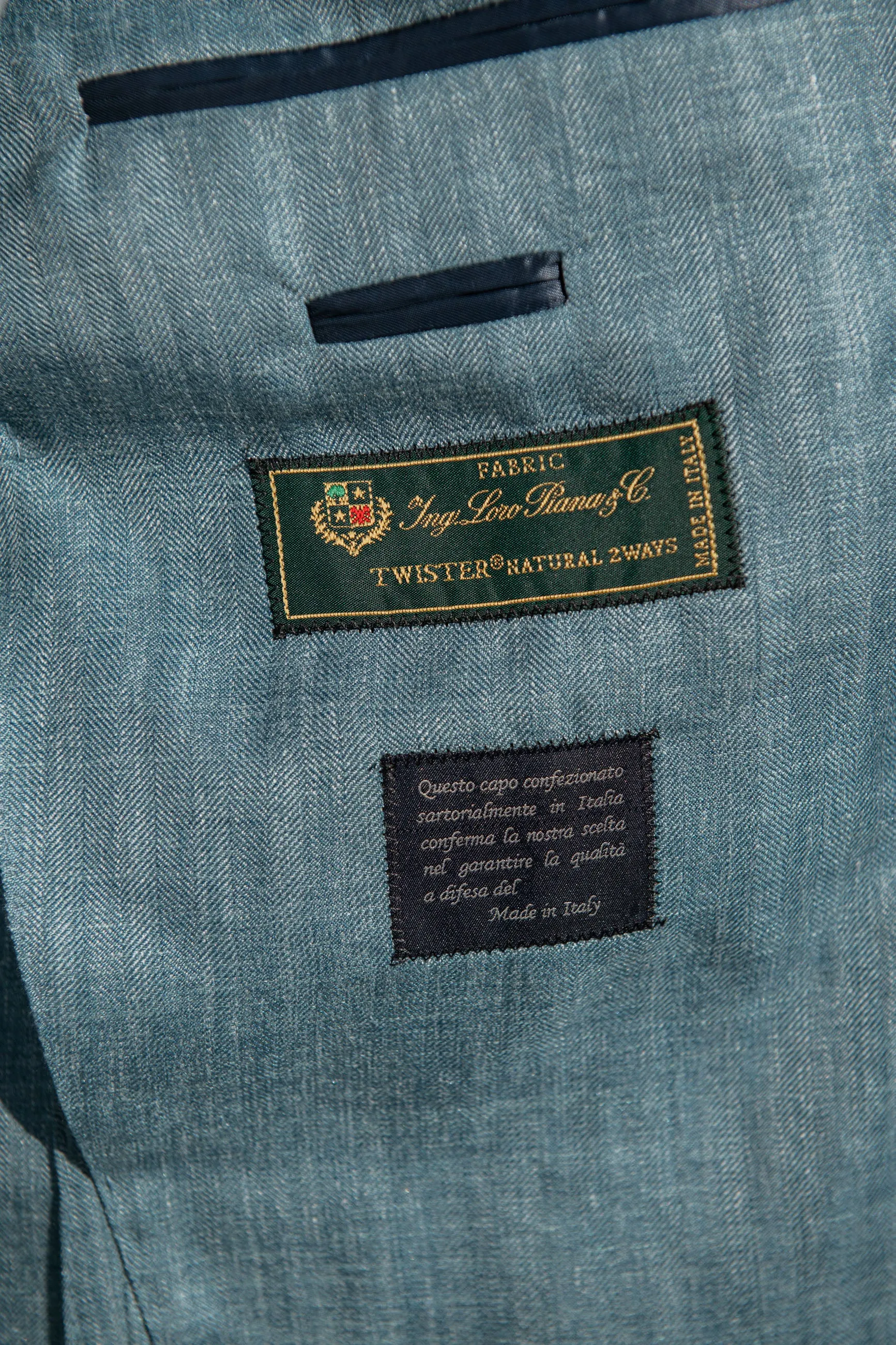 Water green herringbone jacket in wool silk and linen - Made in Italy sold by Pini Parma product image thumbnail 4