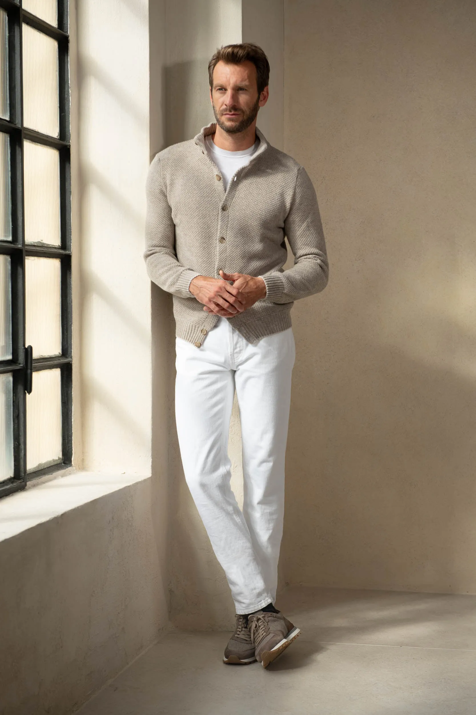 Beige textured cashmere blend cardigan – Made in Italy sold by Pini Parma product image thumbnail 2