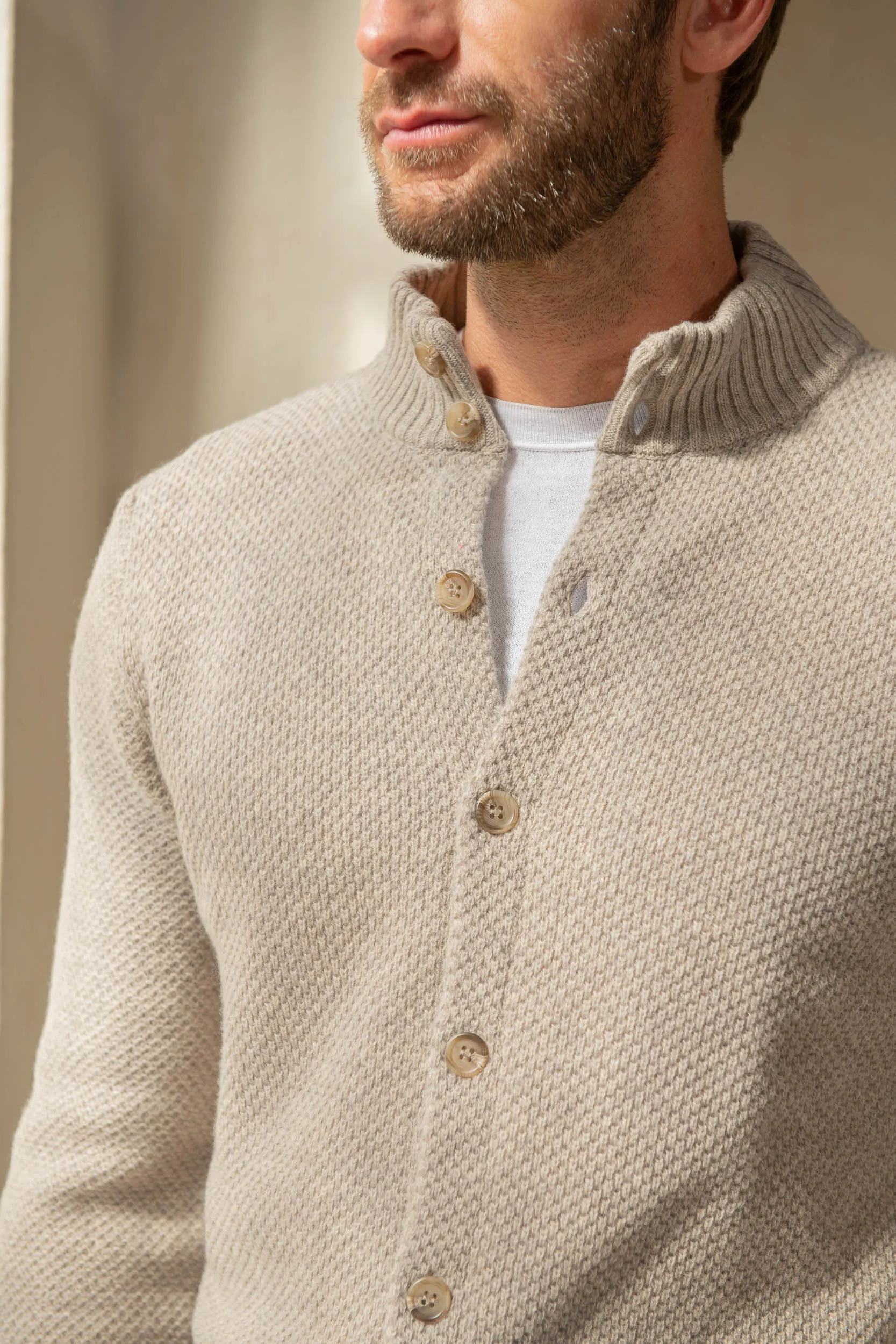 Beige textured cashmere blend cardigan – Made in Italy sold by Pini Parma product image thumbnail 3