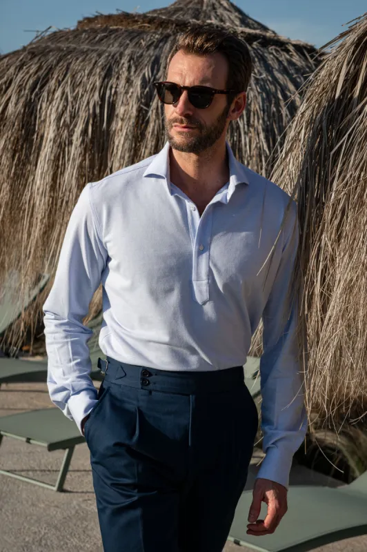Light blue jersey popover shirt - Made in Italy sold by Pini Parma