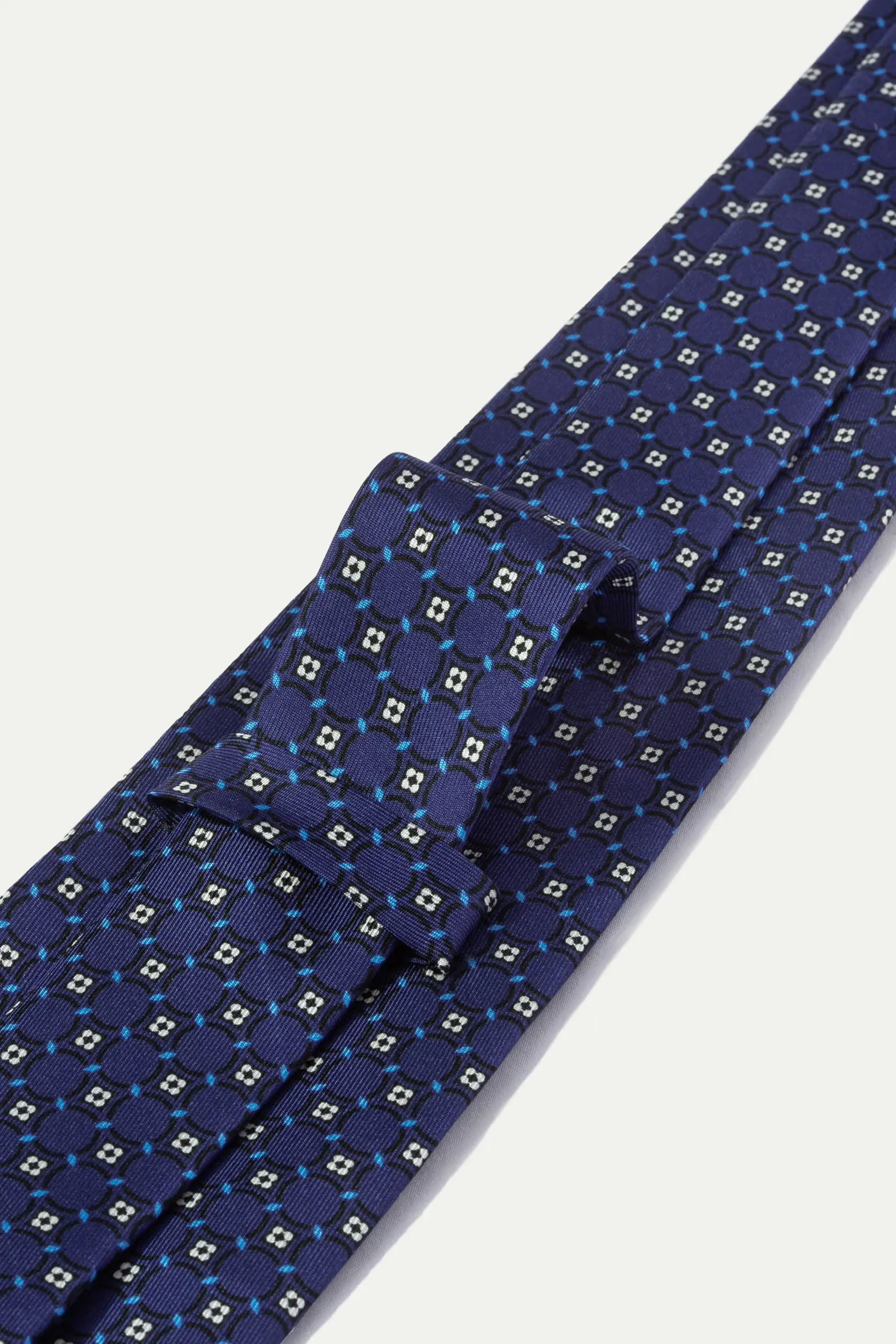 Navy fancy printed silk tie - Made In Italy sold by Pini Parma product image thumbnail 3