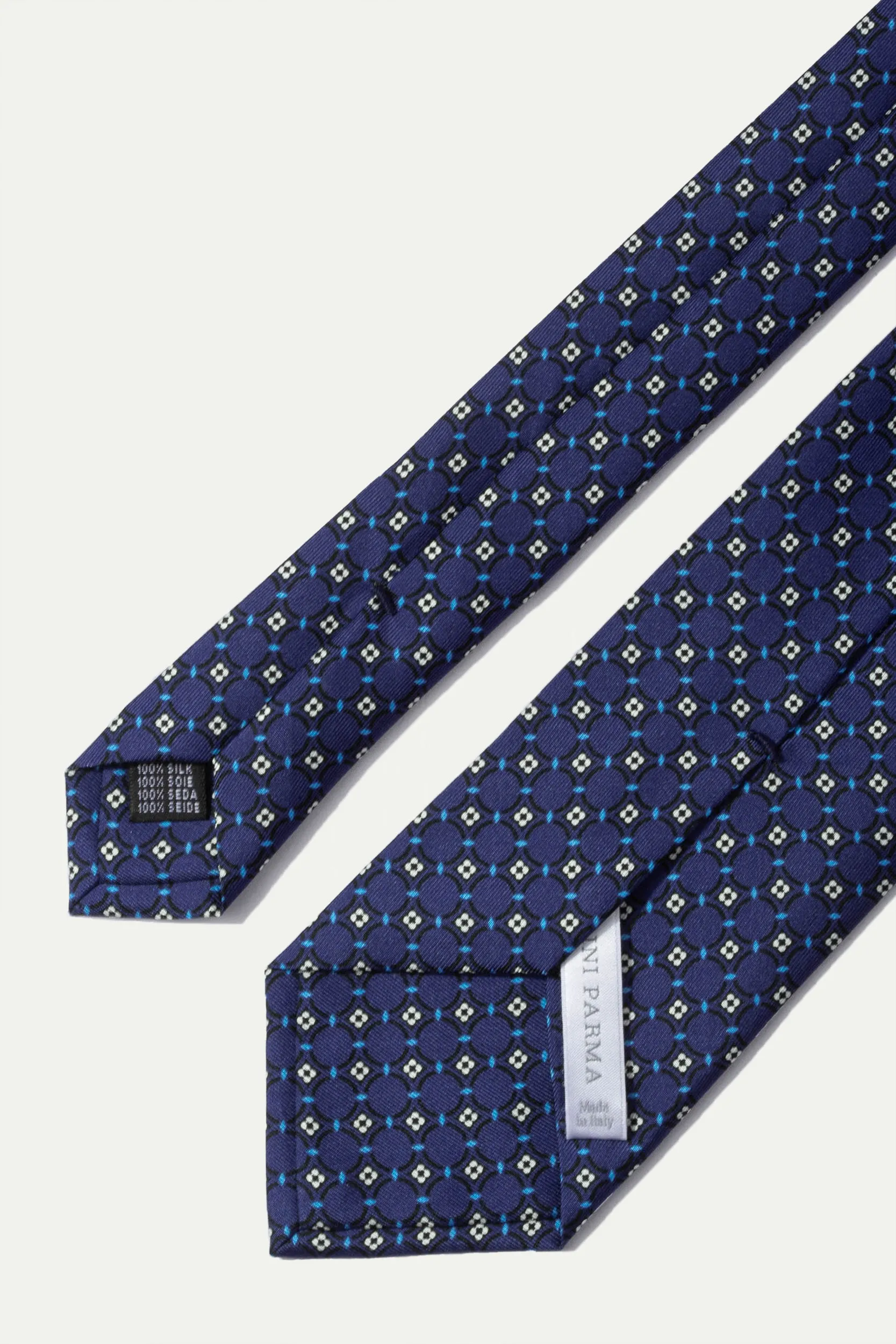Navy fancy printed silk tie - Made In Italy sold by Pini Parma product image thumbnail 2