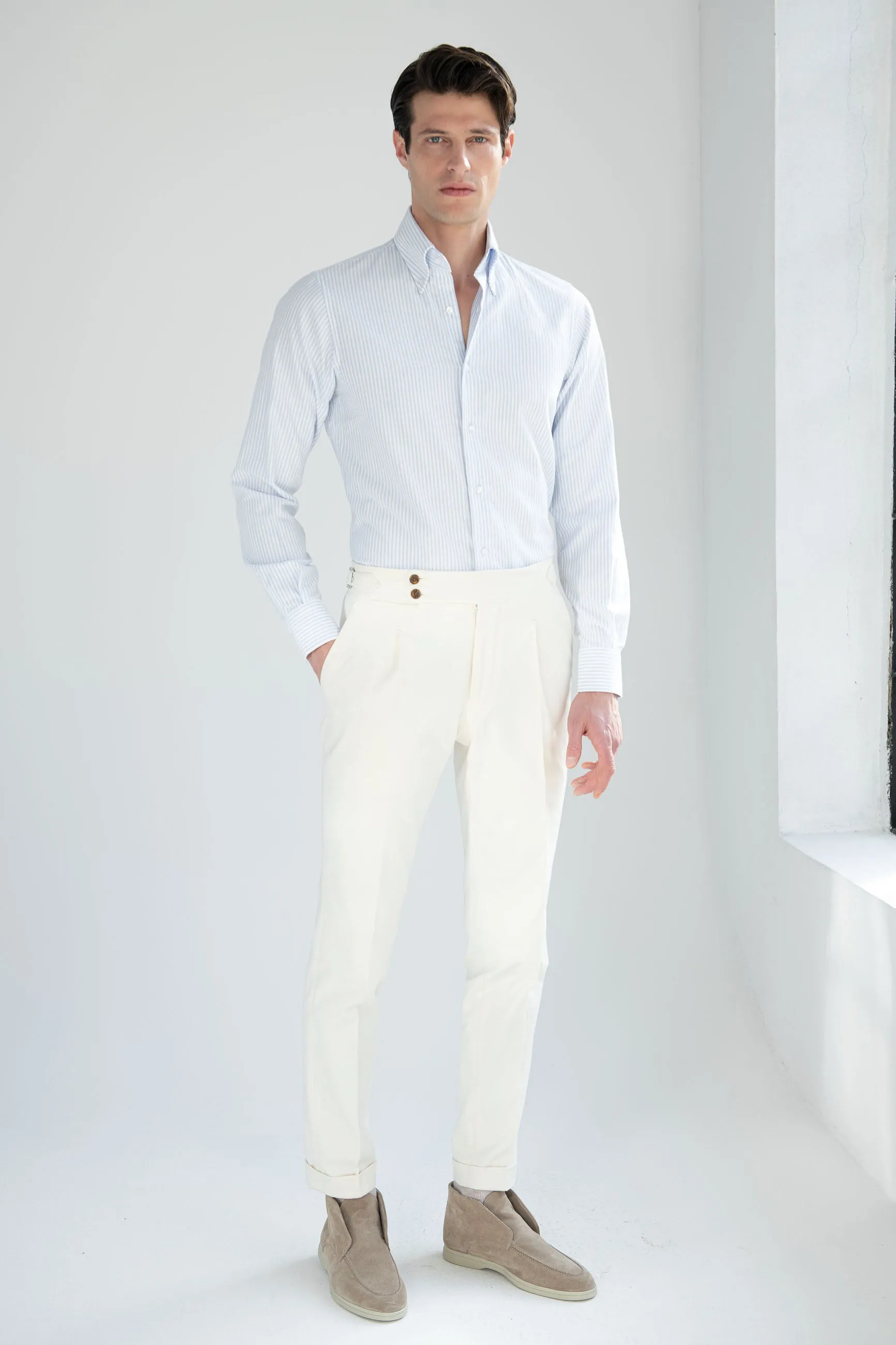 Light blue striped soft oxford button down shirt - Made In Italy sold by Pini Parma product image thumbnail 4