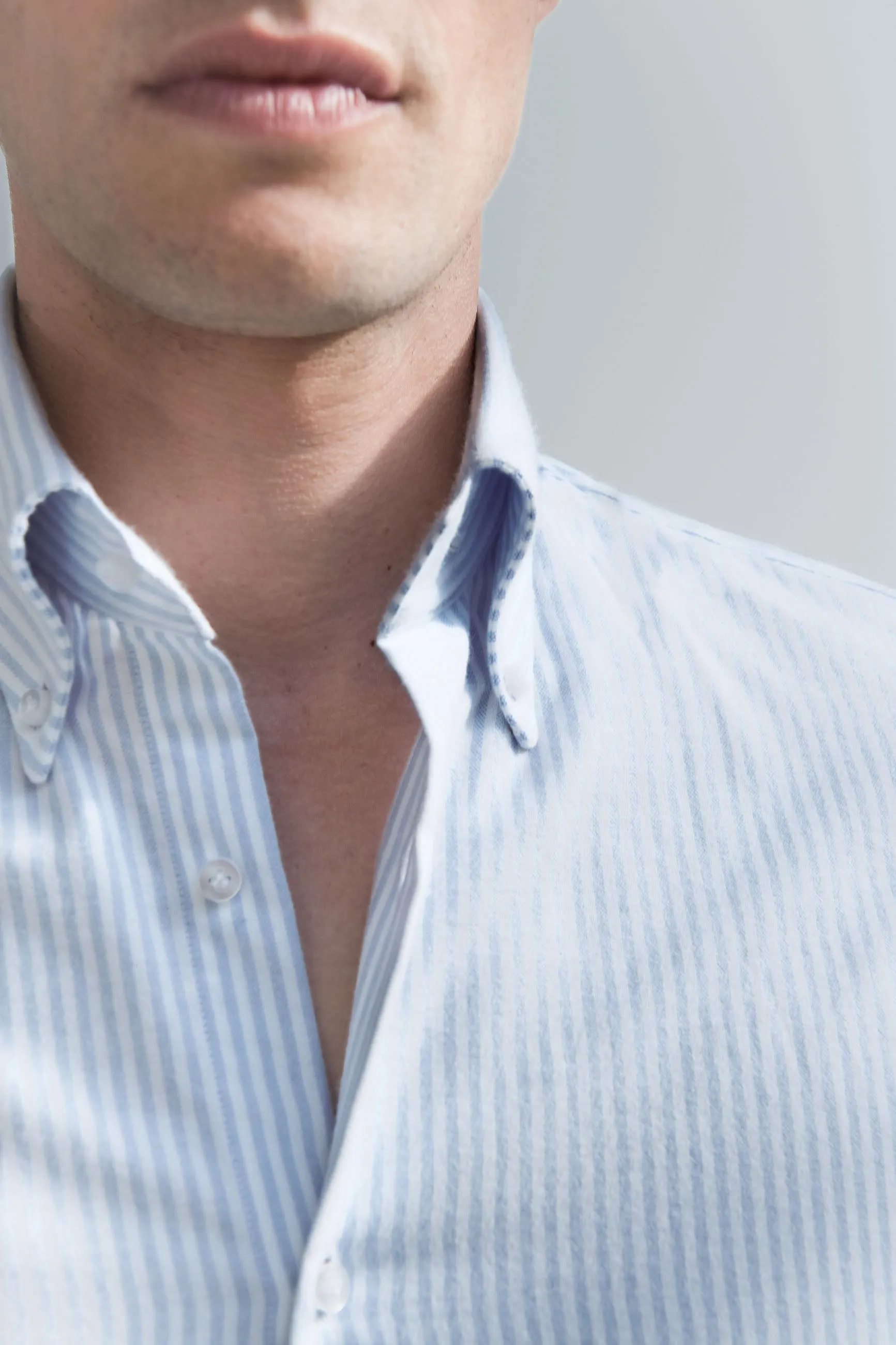 Light blue striped soft oxford button down shirt - Made In Italy sold by Pini Parma product image thumbnail 2