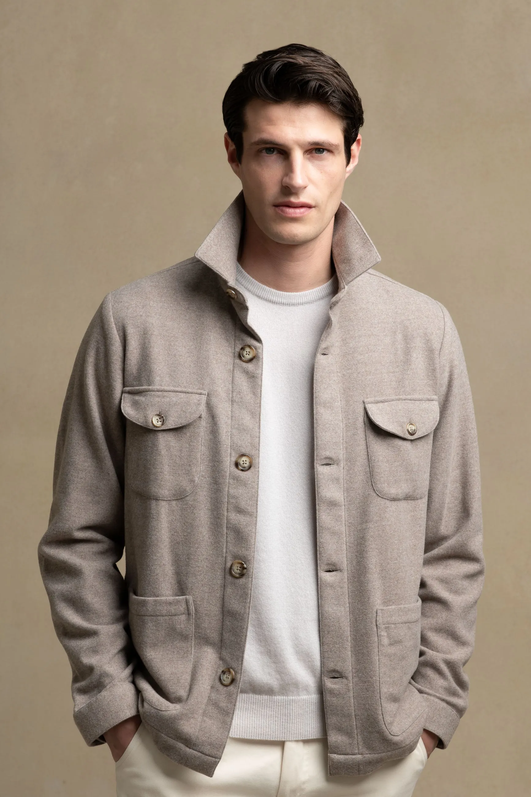 Beige Safari Jacket flannel Super 180s – Made in Italy sold by Pini Parma product image thumbnail 3