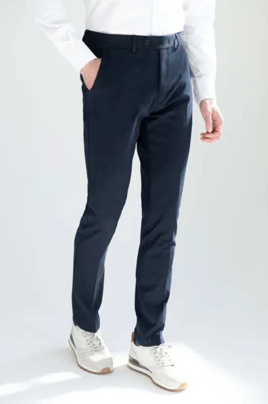 Blue cotton and cashmere Garda trousers - Made in Italy sold by Pini Parma