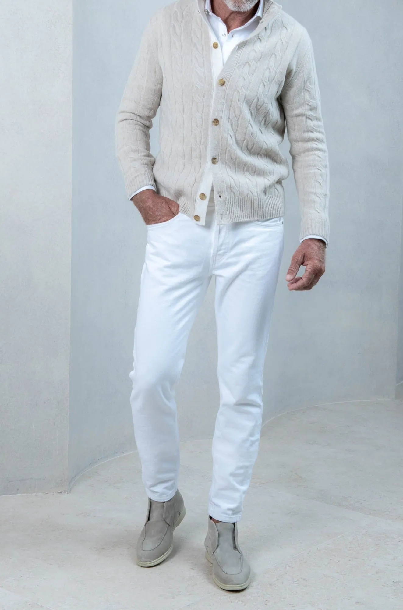 Beige cable knit cardigan – Made in Italy sold by Pini Parma product image thumbnail 3