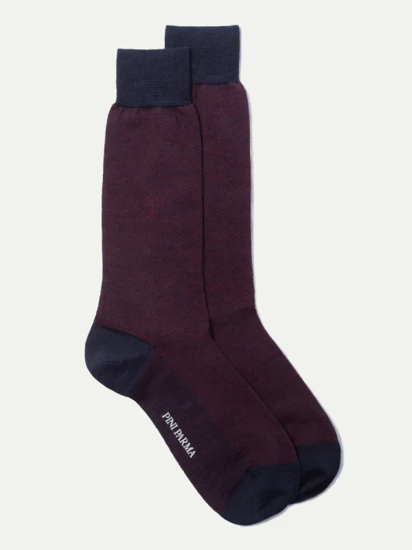 Bordeaux herringbone short socks - Made in Italy sold by Pini Parma