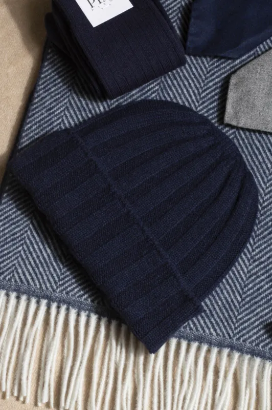 Blue Cashmere rib knit beanie - Made in Italy sold by Pini Parma