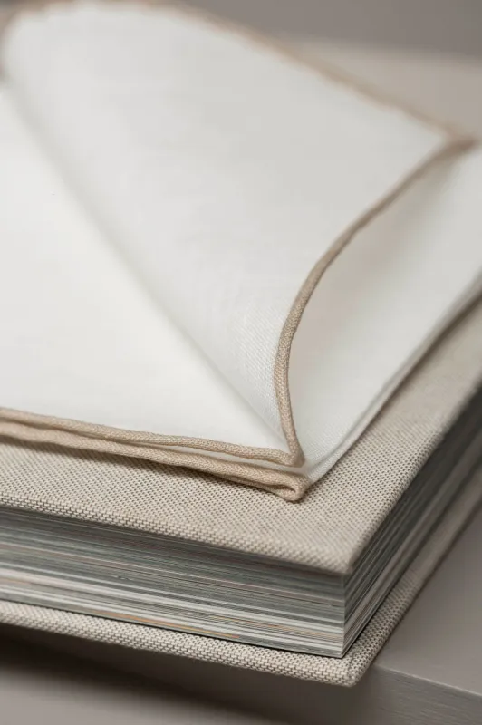 White/Beige linen pocket square - Made in Italy sold by Pini Parma