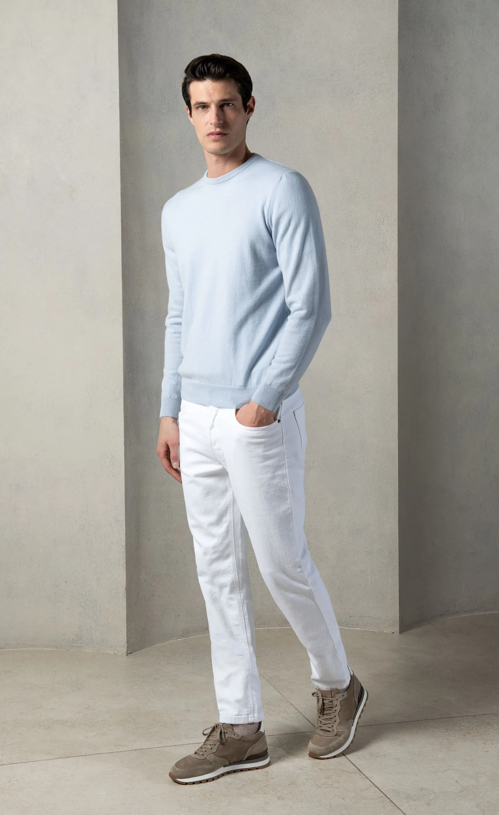 Light blue cashmere round neck – Made in italy sold by Pini Parma product image thumbnail 4