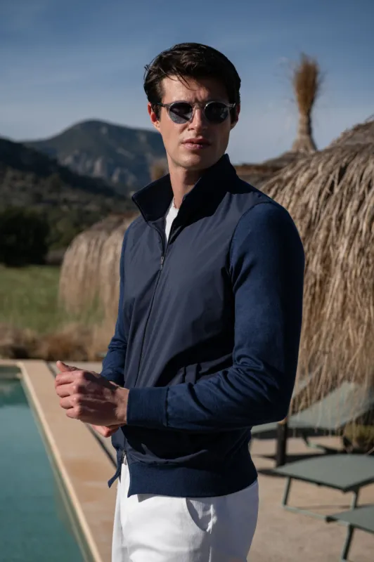 Blue knit & nylon bomber jacket – Made in Italy sold by Pini Parma