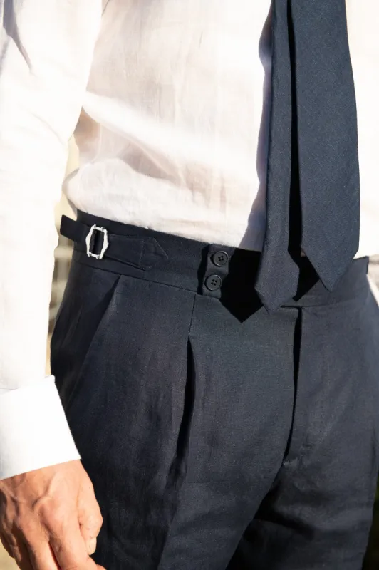 Blue linen trousers "Soragna Capsule Collection" - Made in Italy sold by Pini Parma