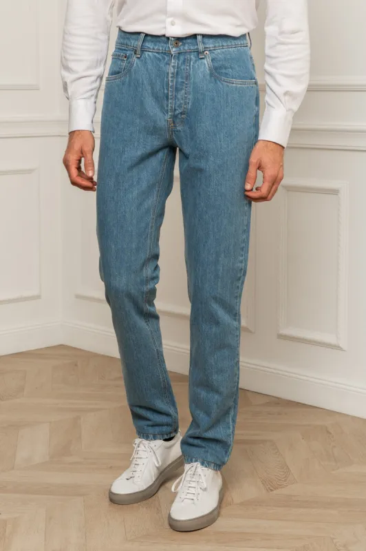 Light blue bleached jeans - Candiani cotton - Made in Italy sold by Pini Parma