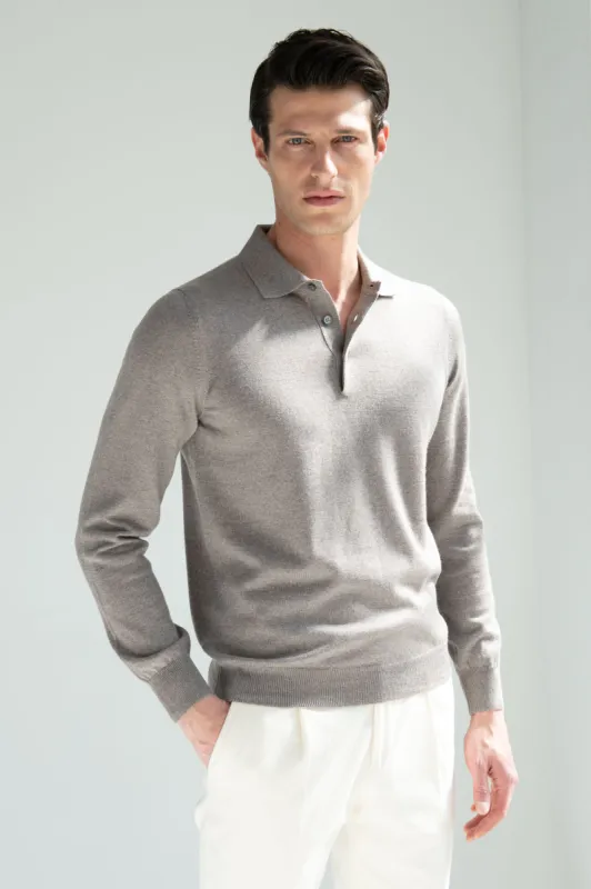 Taupe merino polo – Made in Italy sold by Pini Parma
