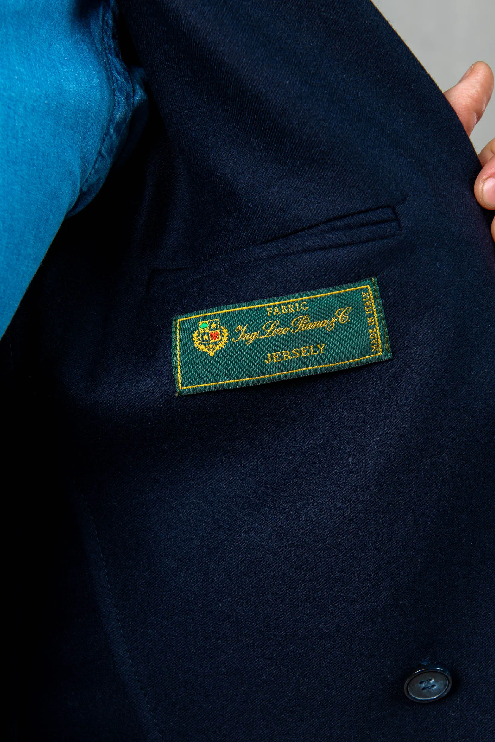 Blue double breasted jacket in Loro Piana jersey - Made in Italy sold by Pini Parma product image thumbnail 2