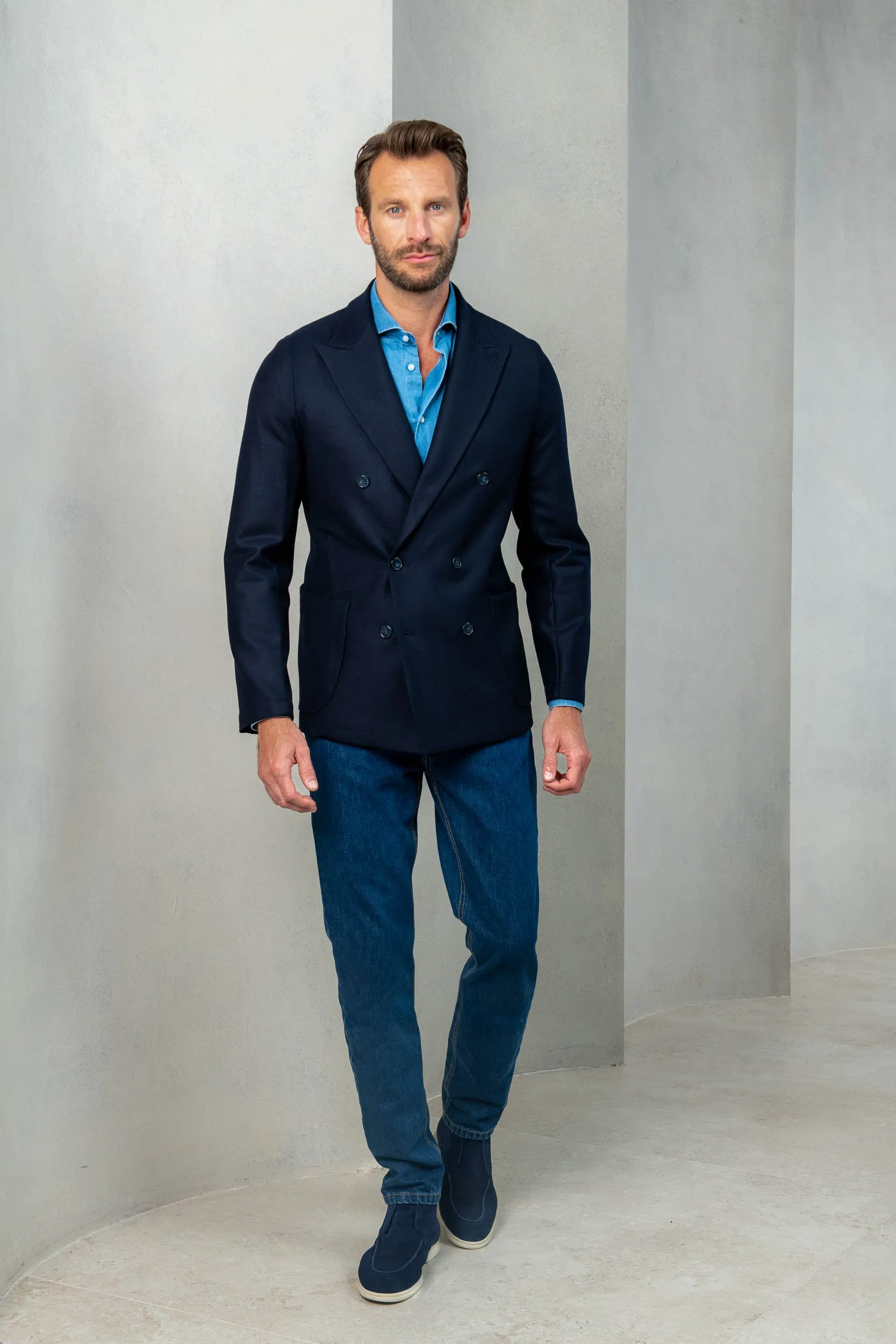 Blue double breasted jacket in Loro Piana jersey - Made in Italy sold by Pini Parma product image thumbnail 3