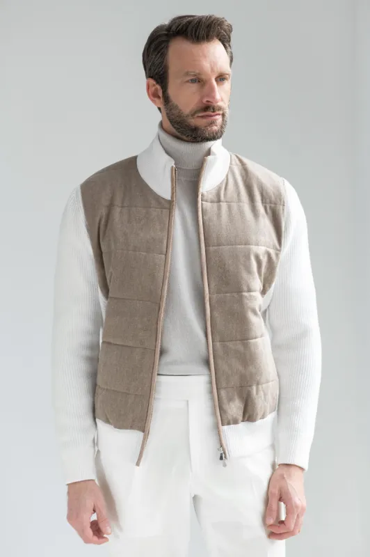 Beige cardigan - flannel & knitted wool - Made in Italy sold by Pini Parma