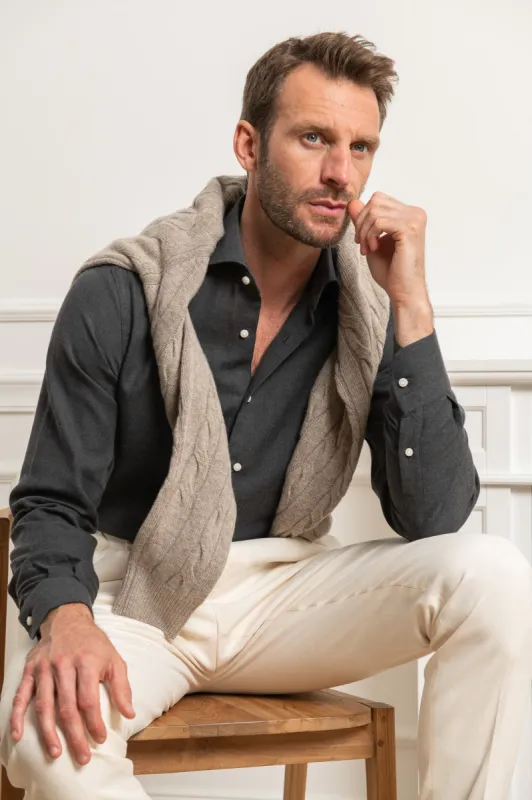 Grey cashmere and cotton shirt - Made in Italy sold by Pini Parma