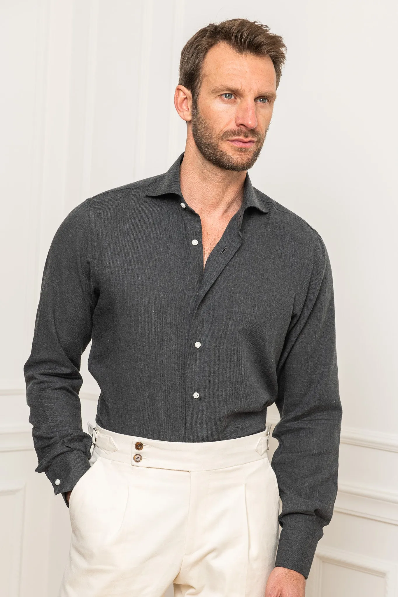 Grey cashmere and cotton shirt - Made in Italy sold by Pini Parma product image thumbnail 2