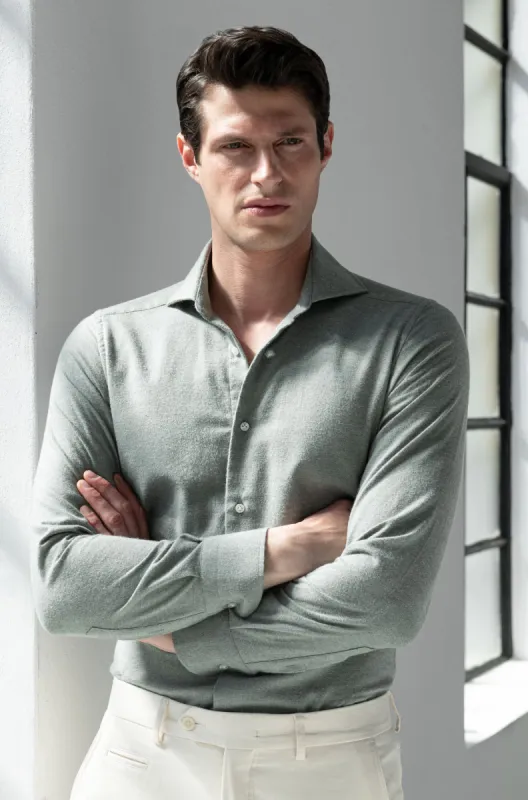 Sage cashmere and cotton shirt - Made in Italy sold by Pini Parma