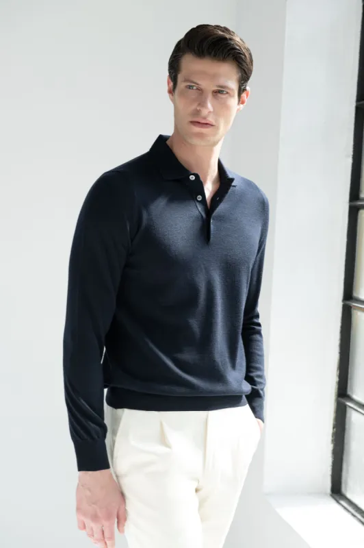 Blue merino polo - Made in Italy sold by Pini Parma