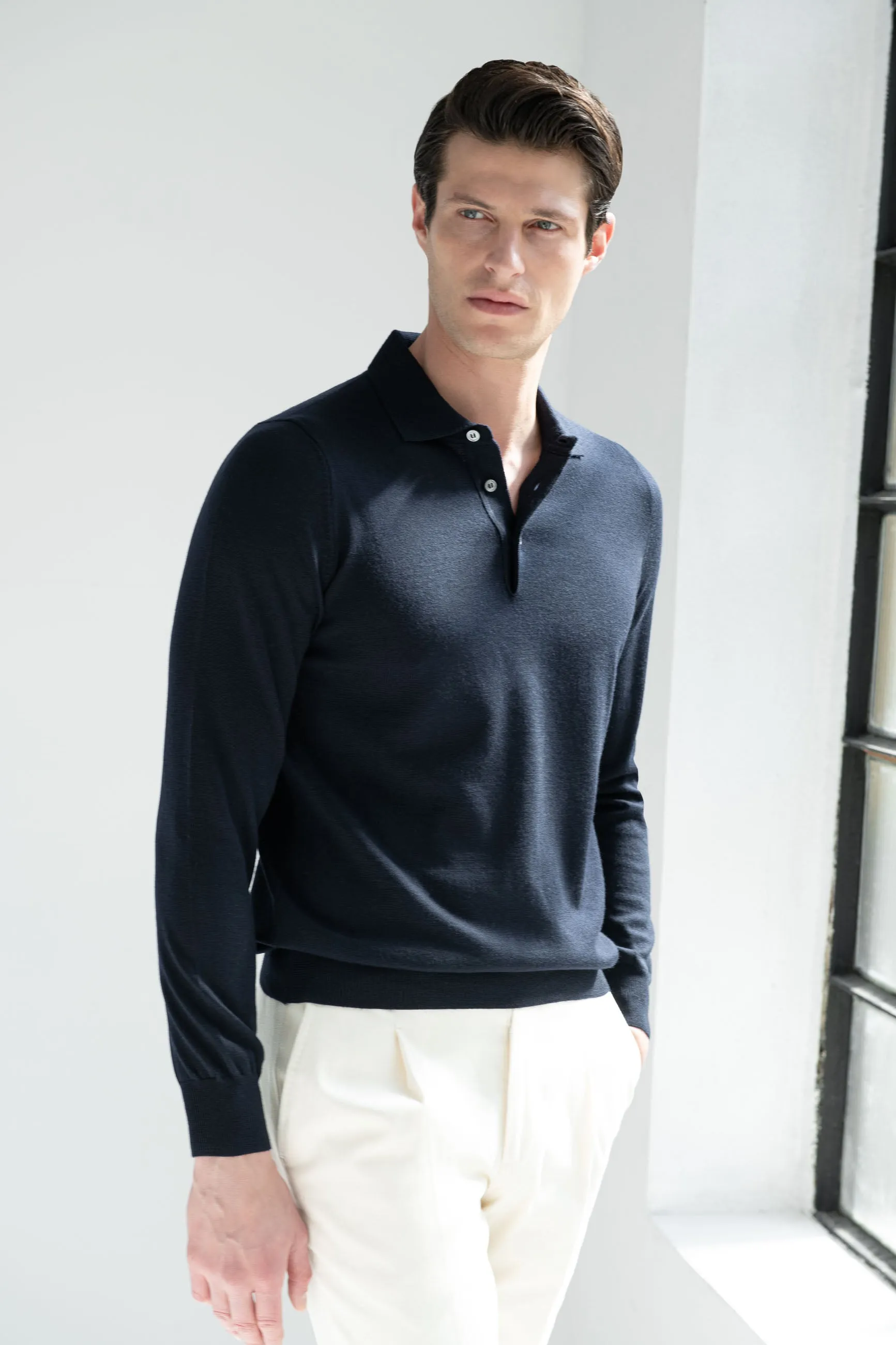 Blue merino polo - Made in Italy sold by Pini Parma