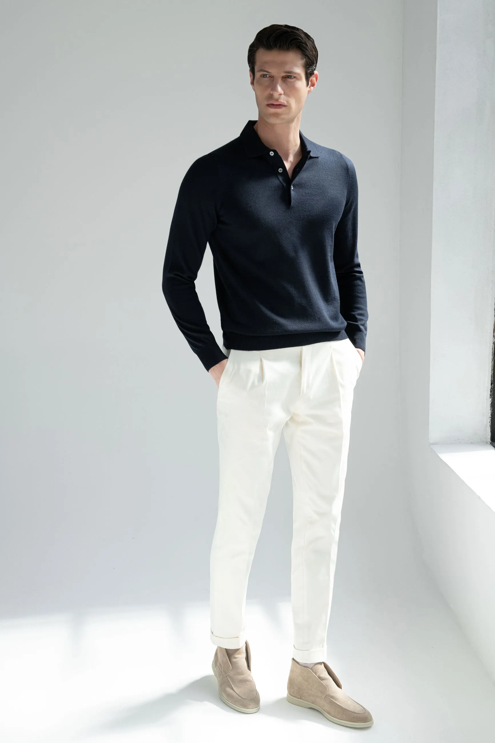 Blue merino polo - Made in Italy sold by Pini Parma product image thumbnail 5