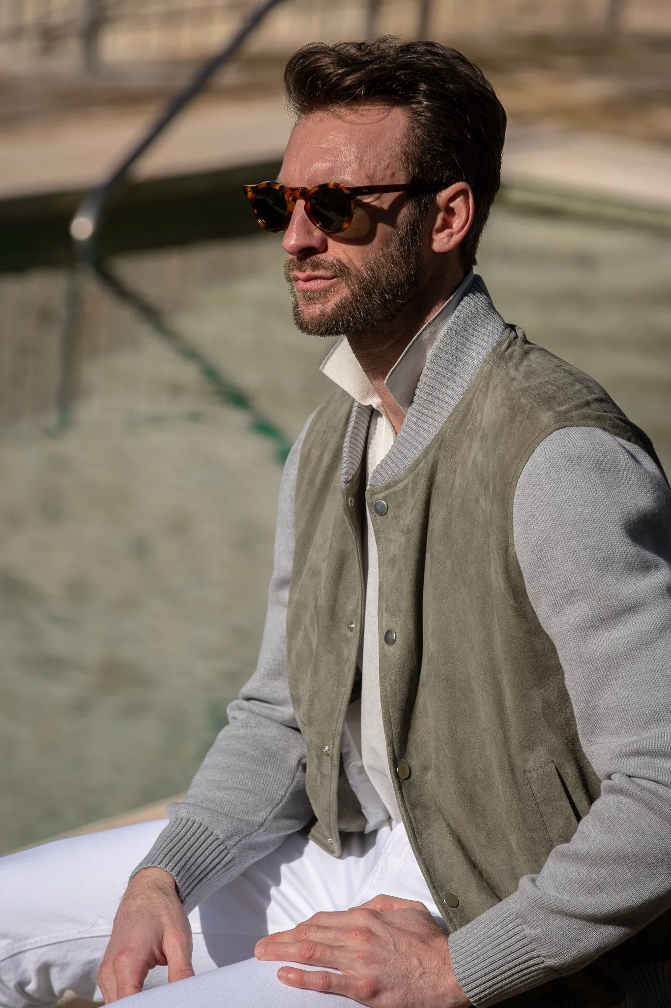 Sage suede knit bomber – Made in Italy sold by Pini Parma