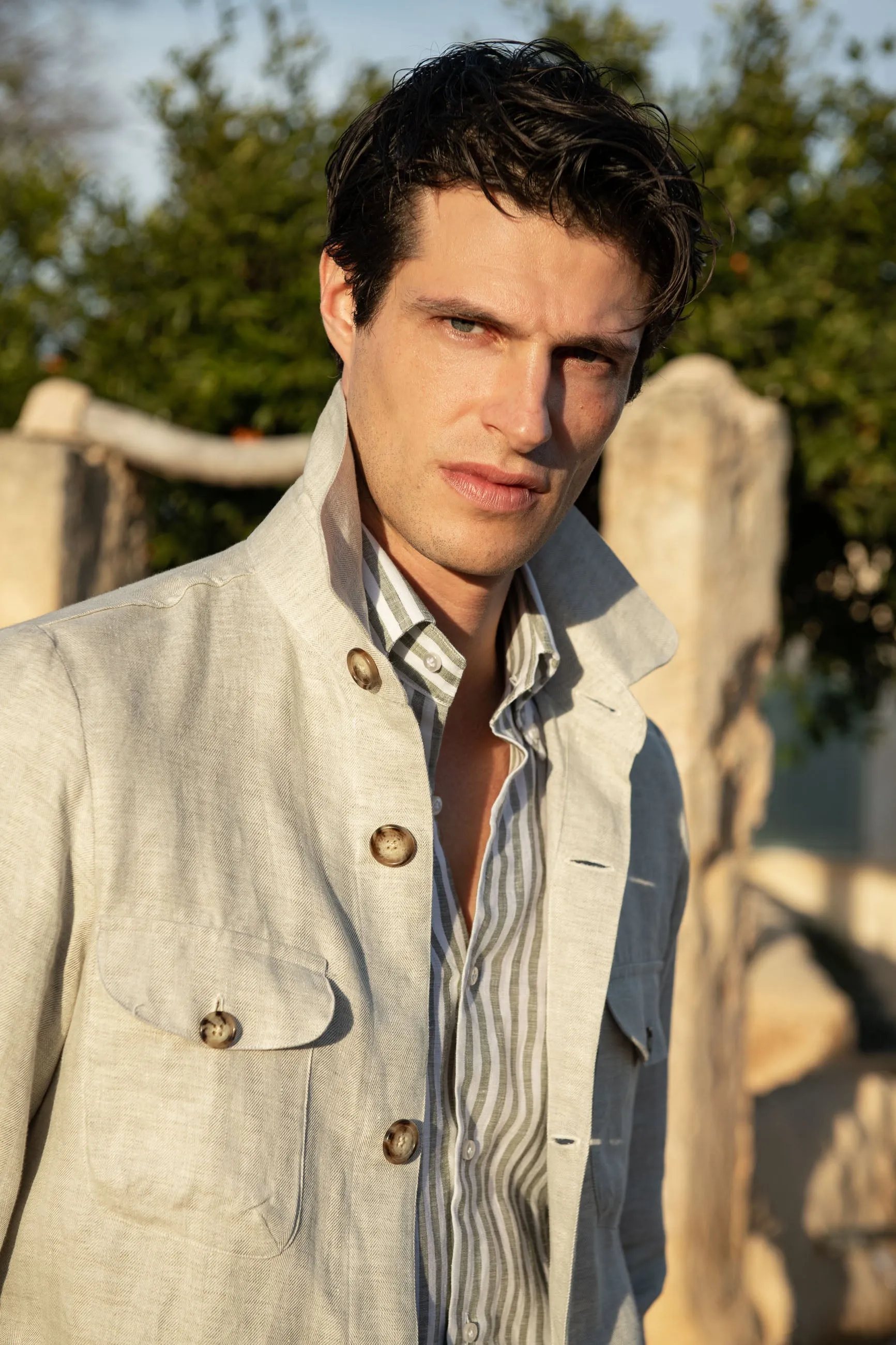 Stone herringbone linen safari jacket – Made in Italy sold by Pini Parma product image thumbnail 5
