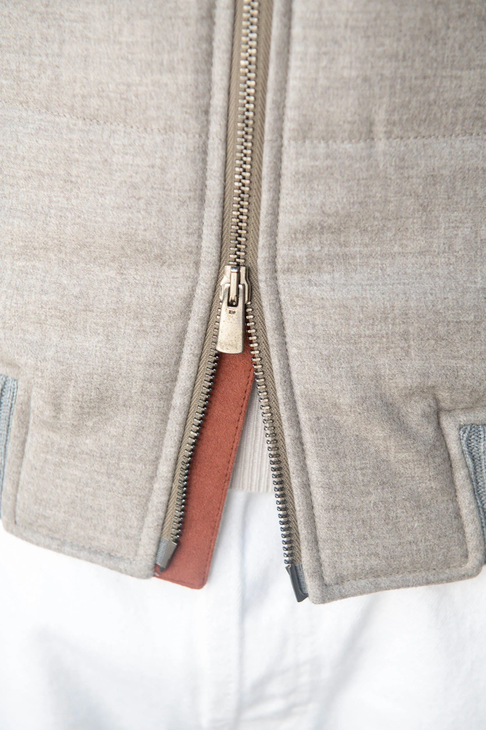 Taupe vest with zip in Loro Piana wool with Rain System®– Made in Italy sold by Pini Parma product image thumbnail 4