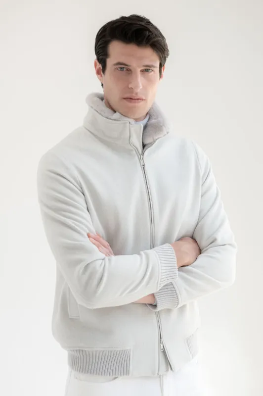Off-white bomber with removable mink collar – Made in Italy sold by Pini Parma