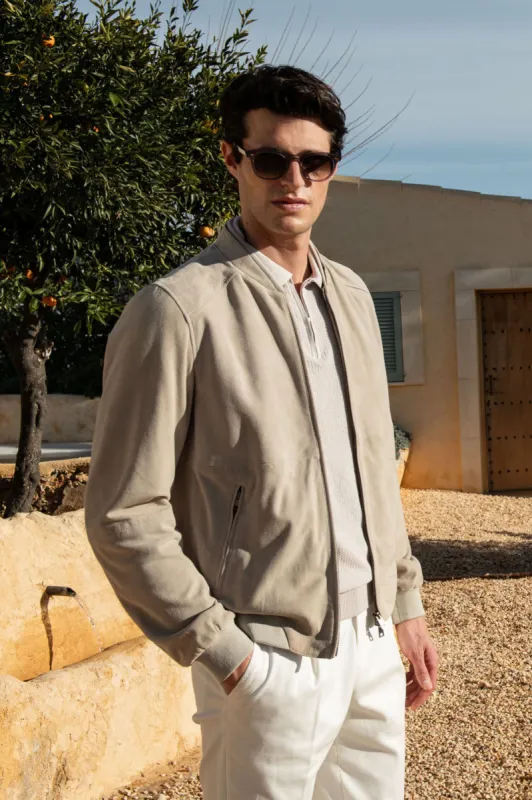 Stone soft suede bomber jacket – Made in Italy sold by Pini Parma