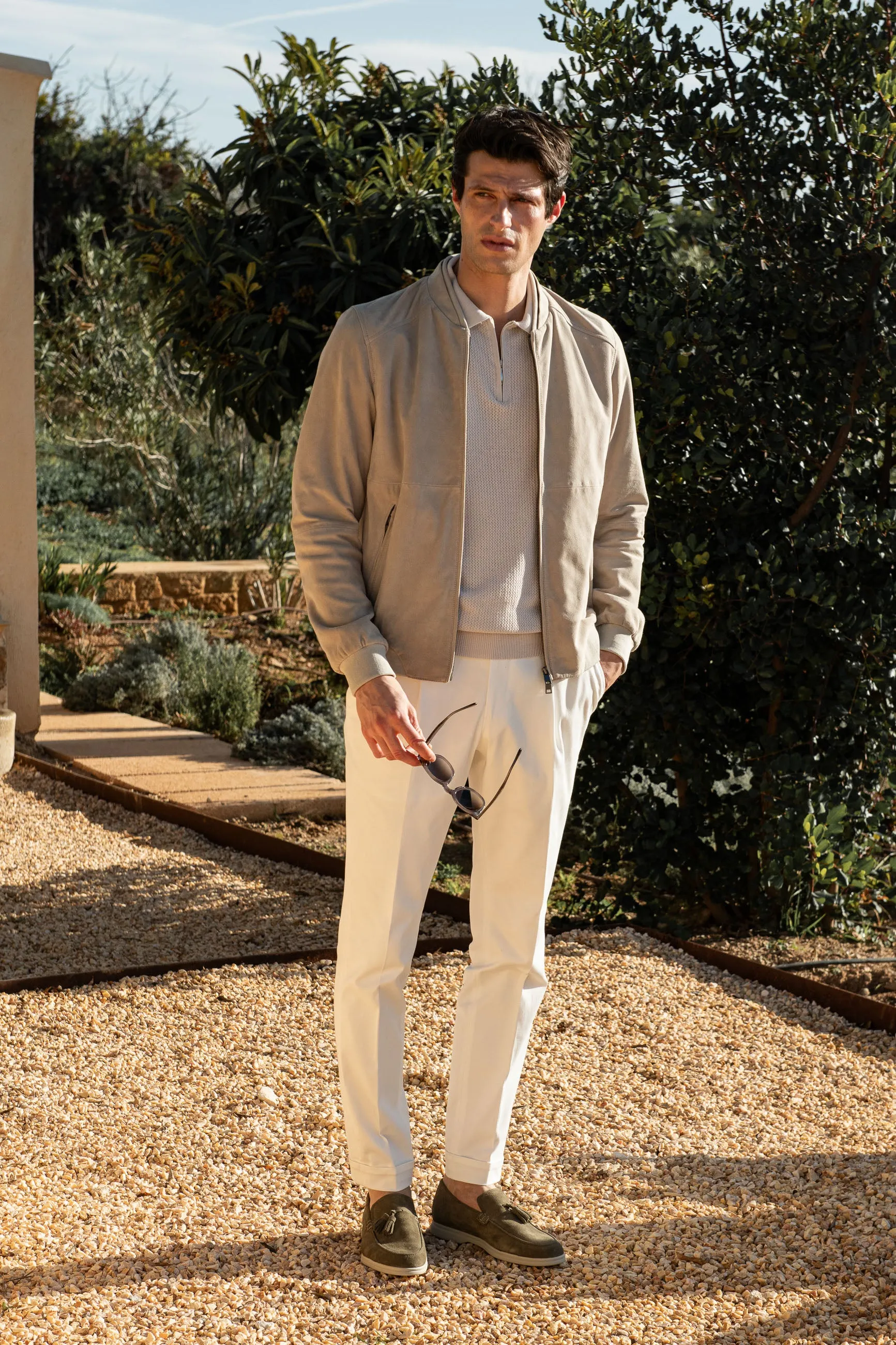 Stone soft suede bomber jacket – Made in Italy sold by Pini Parma product image thumbnail 3