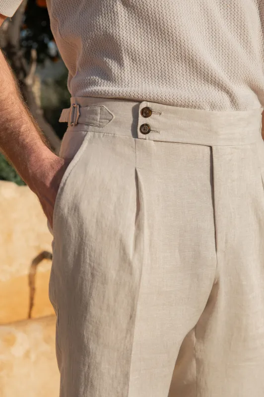 Beige linen trousers "Soragna Capsule Collection" - Made in Italy sold by Pini Parma
