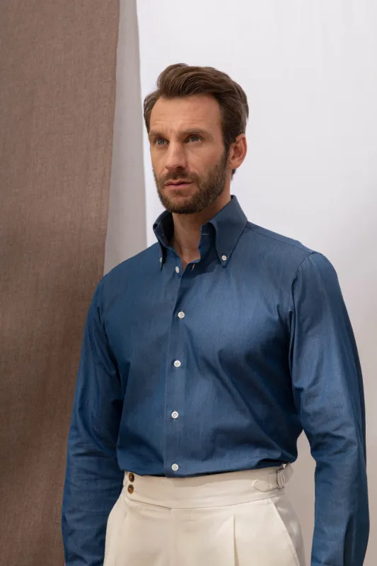 Button down denim shirt ”Sartoriale collection” - Made In Italy sold by Pini Parma