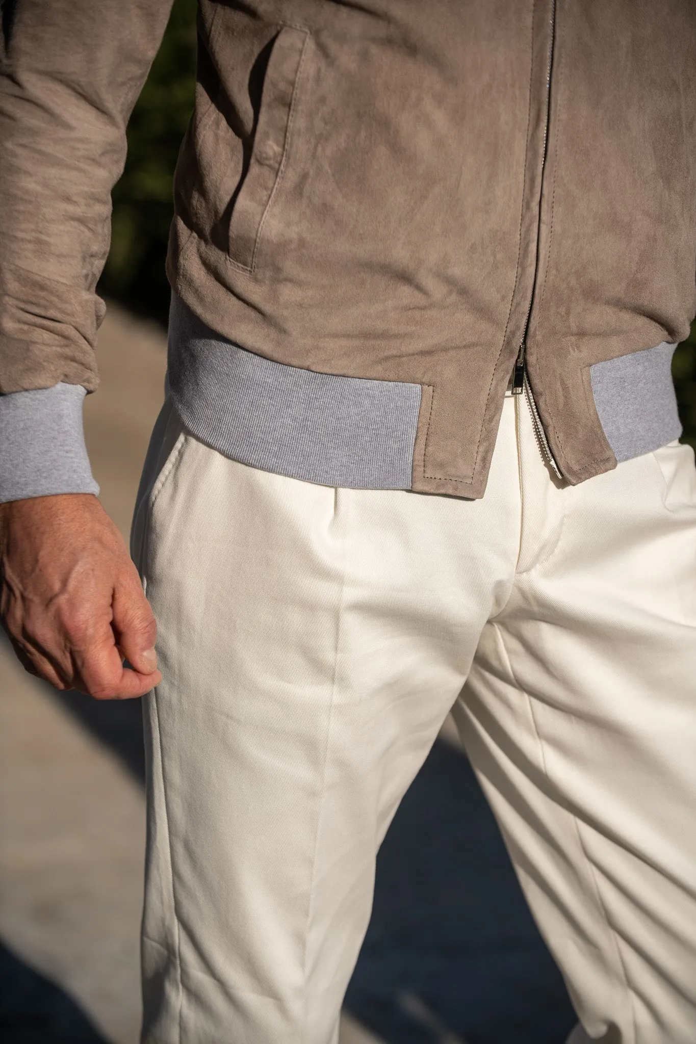 Taupe suede hooded bomber jacket – Made in Italy sold by Pini Parma product image thumbnail 3