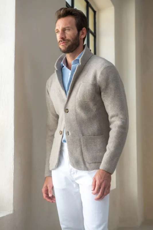 Taupe knitted jacket - wool and cashmere - Made in Italy sold by Pini Parma