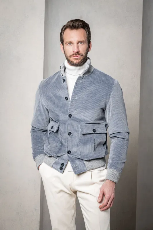 Light blue corduroy bomber jacket – Made in Italy sold by Pini Parma