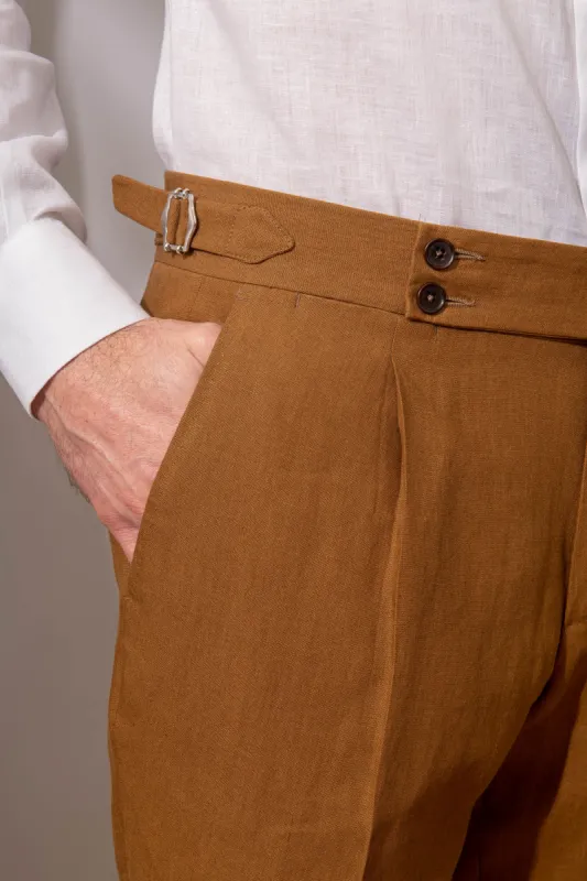 Curry linen trousers "Soragna Capsule Collection" - Made in Italy sold by Pini Parma