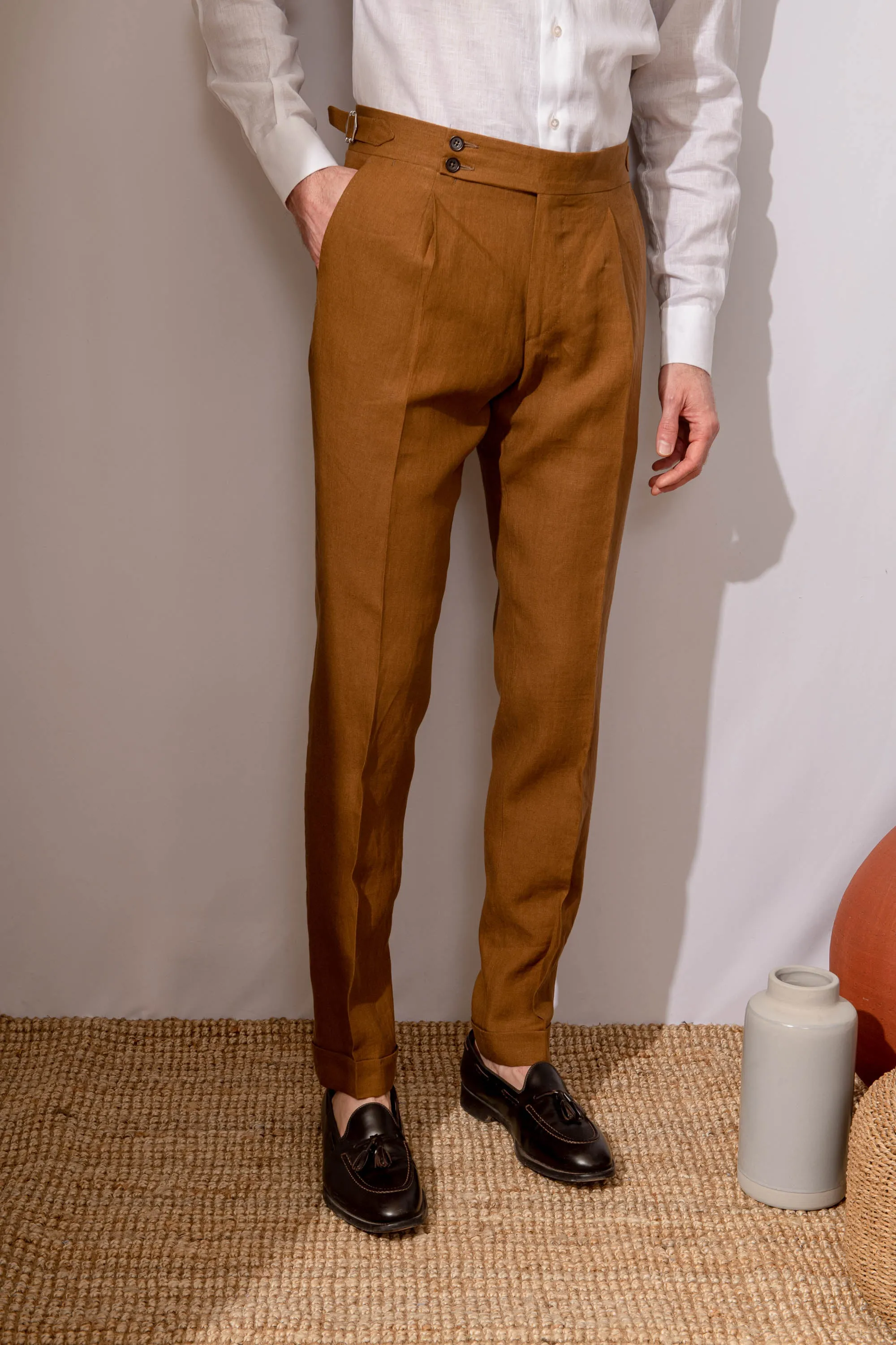Curry linen trousers "Soragna Capsule Collection" - Made in Italy sold by Pini Parma product image thumbnail 2